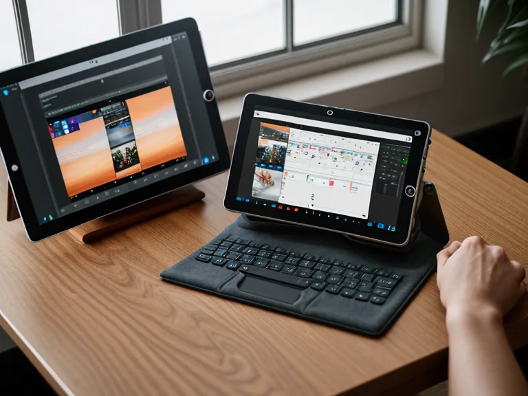 Online Videoschnitt Kurs auf einem Tablet neben einem Smartphone