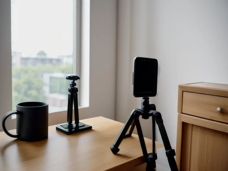 Modernes Videoschnitt-Tablet in einer Halterung vor einem unscharfen Filmset.