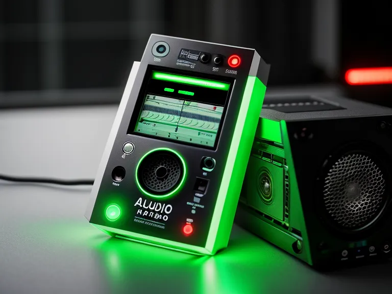 Nahaufnahme eines Audio-Rekorders mit Wellenform-Anzeige auf dem Display.