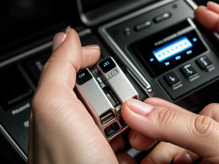 Hände schieben eine SD-Karte in einen externen Audio-Rekorder.