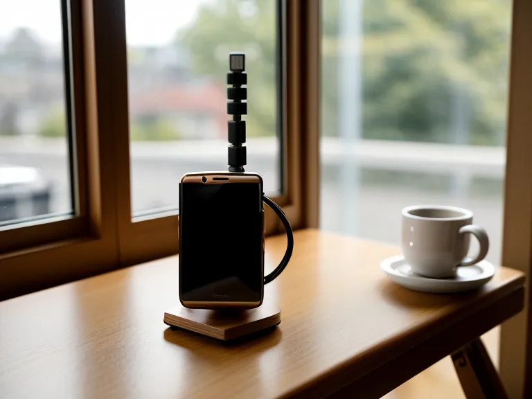 Detailaufnahme einer Kamera-App auf einem Smartphone mit einem Gimbal im Hintergrund.