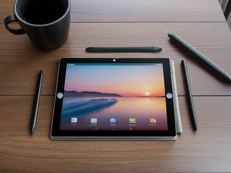 Tablet mit Videoschnitt-Software auf einem Holztisch in minimalistischer Arbeitsumgebung – mobiler Workflow, um einen Imagefilm zu erstellen